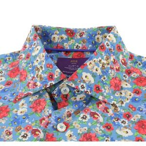 Hawes & Curtis Shirt Mens Medium Blue Floral Piccadilly Stretch Long Sleeve